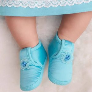 6 To 12 Months Baby Girls Satin Party Wear Floral Applique Velcro Sandal Booties