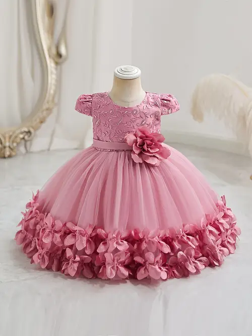 Baby's Elegant Embroidery Mesh Splicing Princess Dress, Flower Decor…