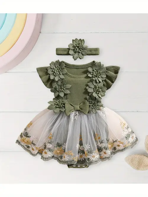 Infant & Toddler Girls' Floral Ruffled Sleeve Smock Dress with Headba…