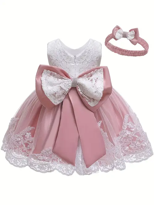 Toddler Baby Girls Lace Tutu Dress with Bowknot - Sleeveless, Round N…