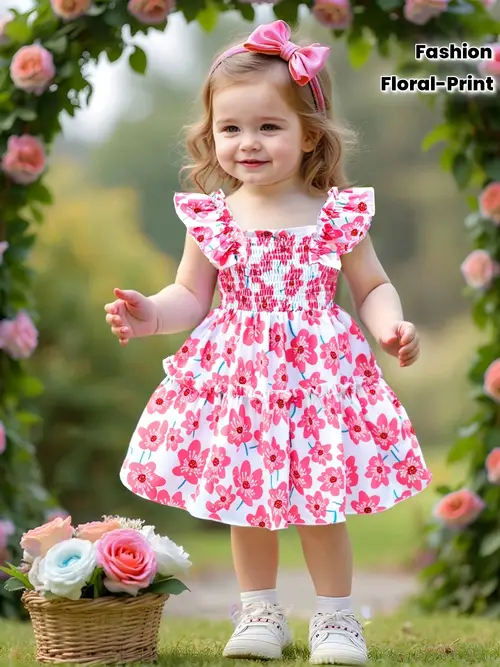 Adorable Summer Floral Dress for Girls 0-3 Years - Pink & White Flora…