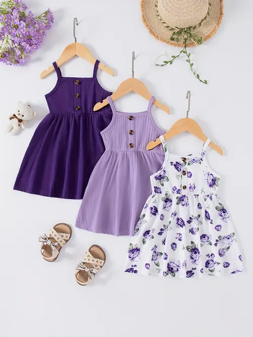 3pcs 's Floral Print Smock Dress Set - Short Sleeve A-Line Summer Out…
