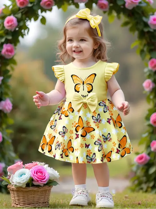 Summer Outing Dress for Girls 0-3 Years - Cute Butterfly Print with W…