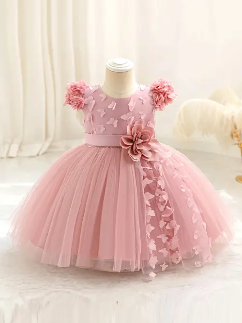 Girls' Purple Tulle Butterfly Dress - Sleeveless A-Line Party & Weddi…