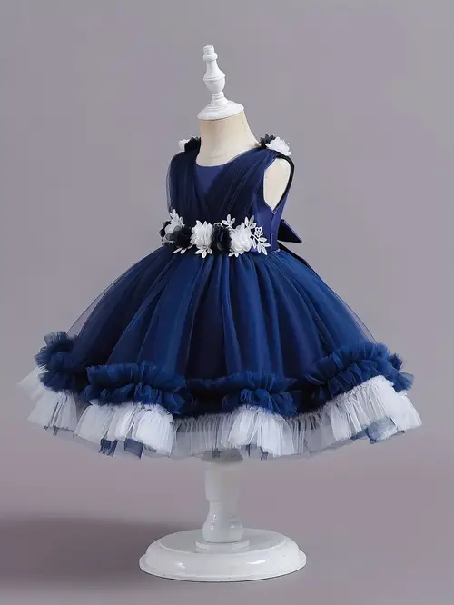 Baby Girl's Princess Wedding Dress with Ruffled Umbrella & Belt - Sle…