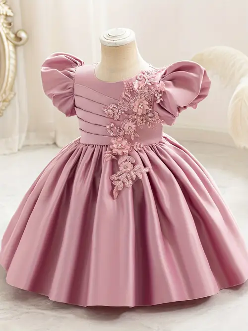Puff Sleeve Flower Girl Dress, Girls' Birthday Party First Communion…