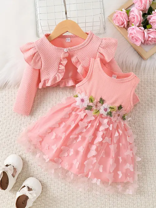 Spring and Autumn Style Baby Girl'S Sleeveless Solid Color Open Front…