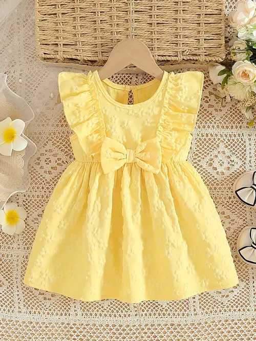 Girls' Summer Solid Color Cute and Stylish Ruffle Trim Princess Style…