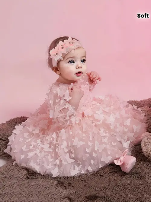 Girls' Princess Butterfly Tutu Dress with Floral Headband - Long Slee…